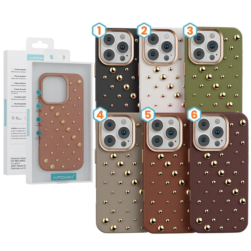 Funda de Piel Casquillos iPhone 15 Pro - 6 Colores