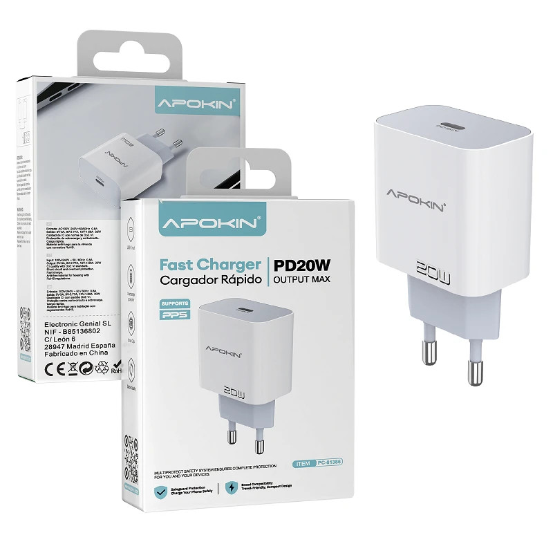 Cargador Red USB-A 20W 3.0A APOKIN 81386