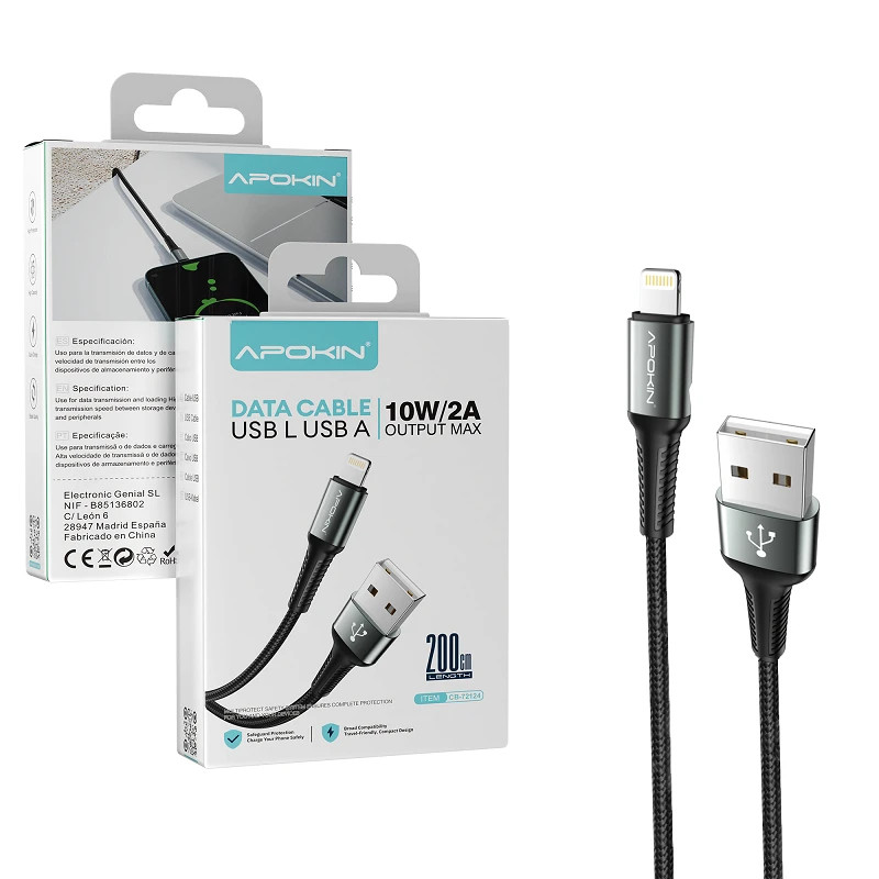 Cable USB-A a Lightning 2 Metros Negro Reforzado 72124