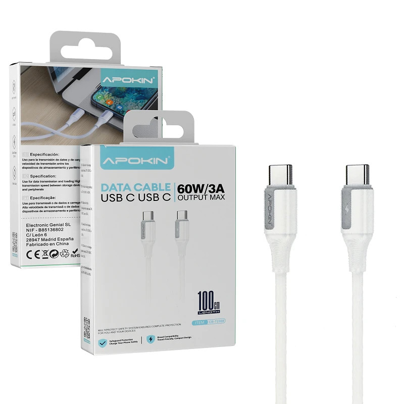Cable Tipo-C a Tipo-C60W 3A 1 Metros Blanco 72308