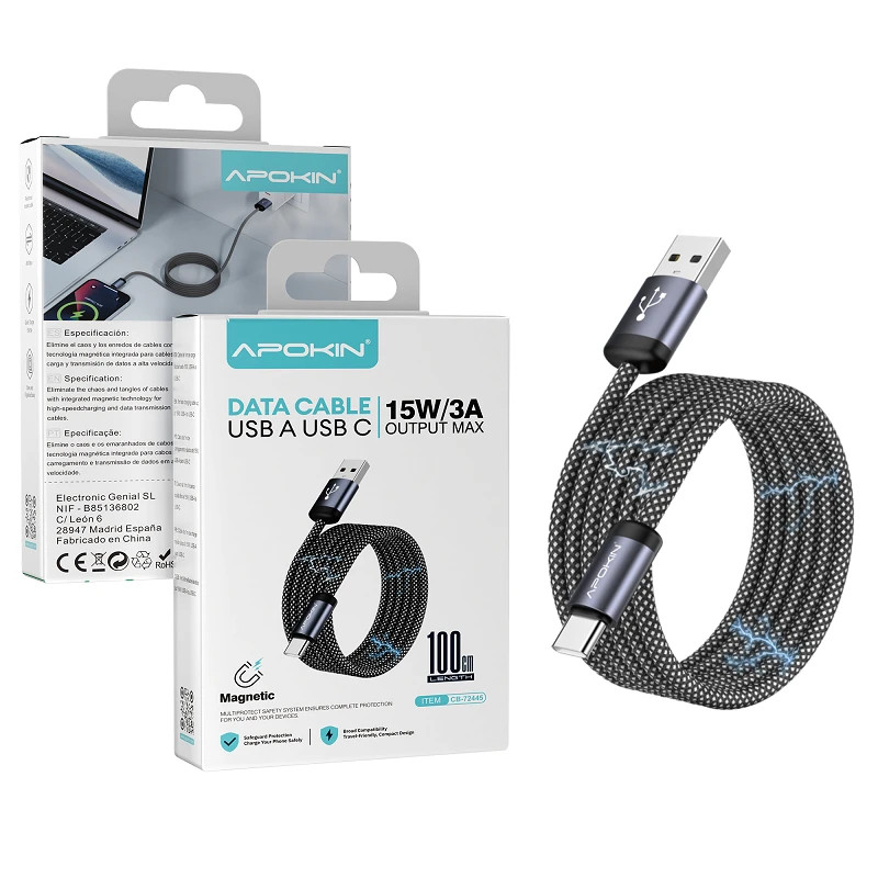 Cable USB-A a Tipo-C 15W 3A 1 Metros Auto Enrollable 72445