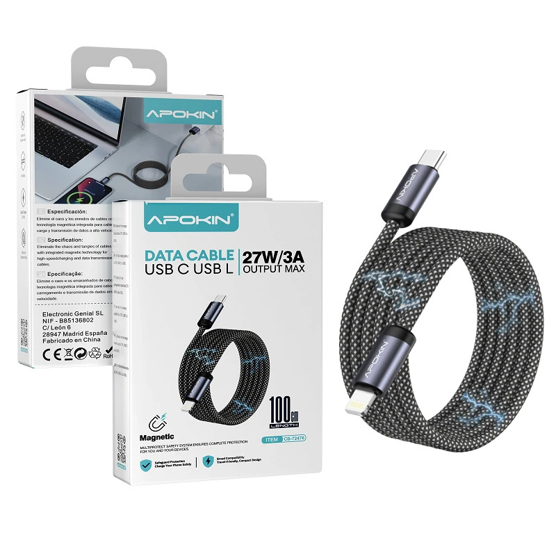 Cable Tipo-C a Lightning 27W 3A 1 Metros Auto Enrollable 72476