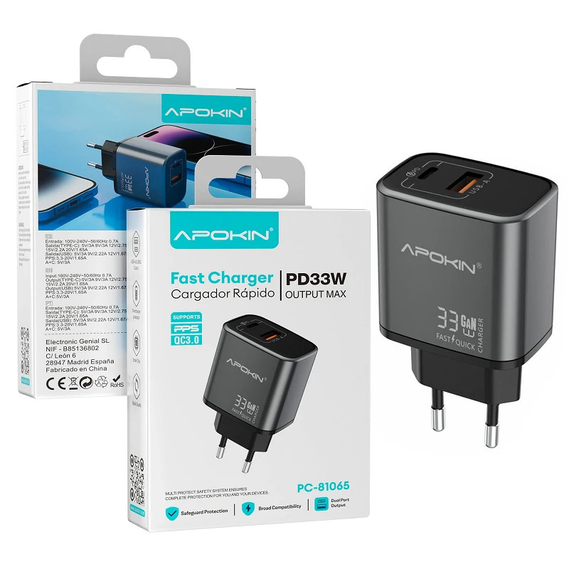 Cargador Red Tipo C + USB-A 33W APOKIN 81065