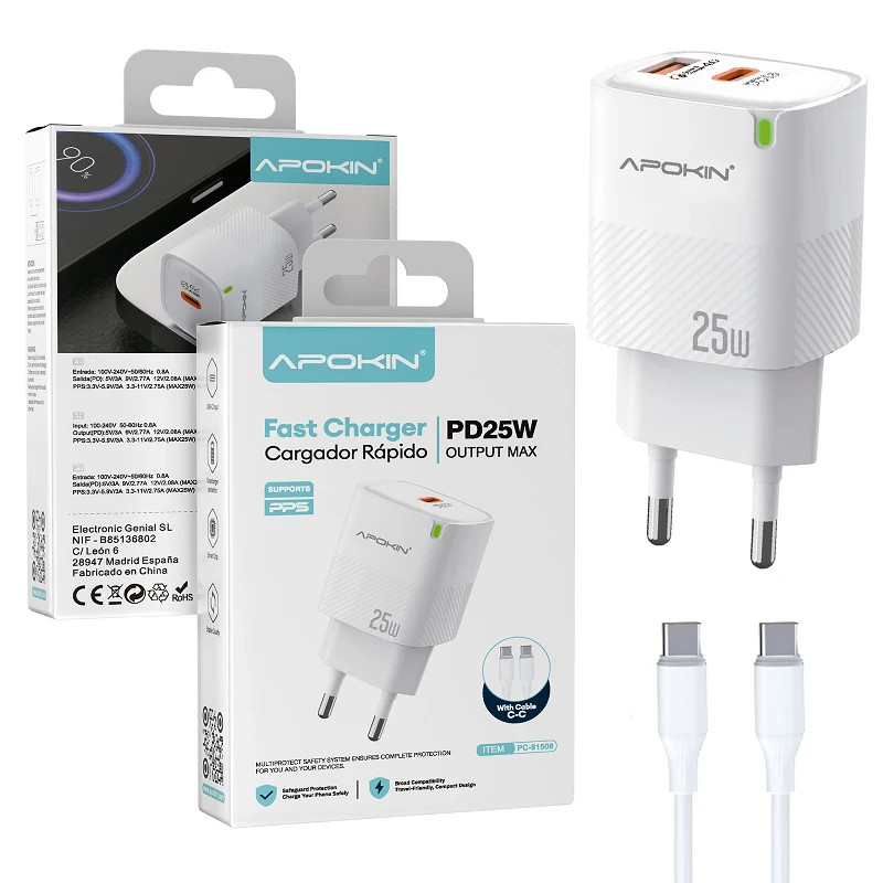 Cargador Red Tipo C 25 W 3.0A APOKIN Cable Tipo-C 81508