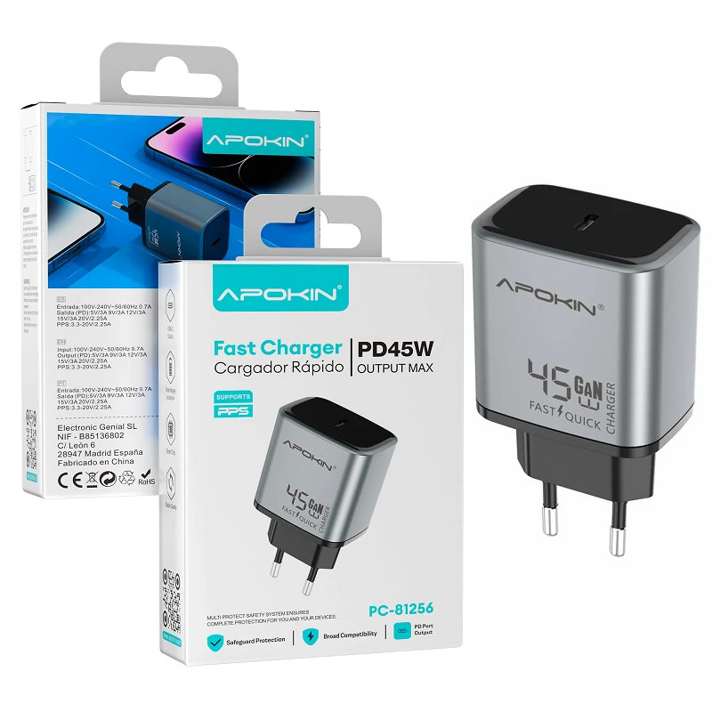 Cargador Red USB-A + Tipo-C 20W APOKIN 81003