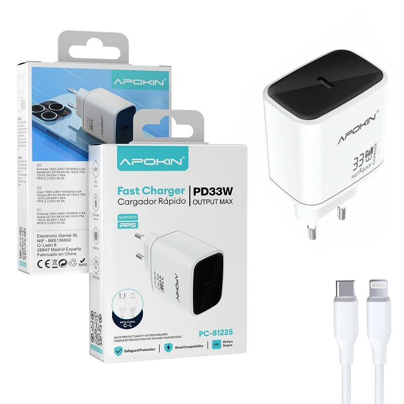 Cargador RedTipo-C QC 3.0 33W APOKIN Cable Lightning 81225