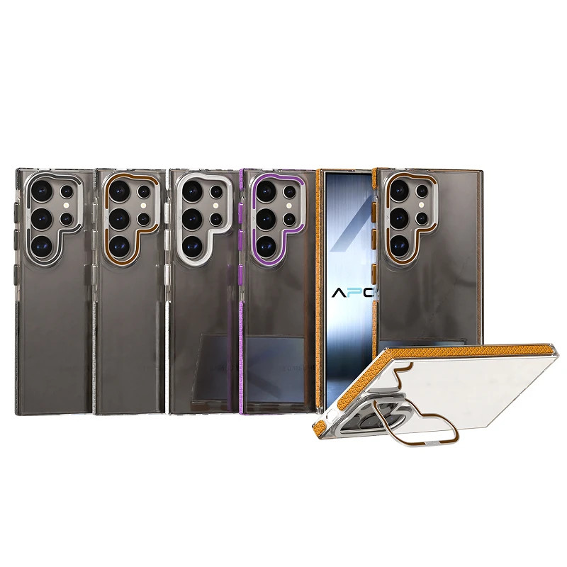 Funda Acrilica Borde Silicona son Soporte Cubrecamara Samsung S25 Ultra en 4-Colores