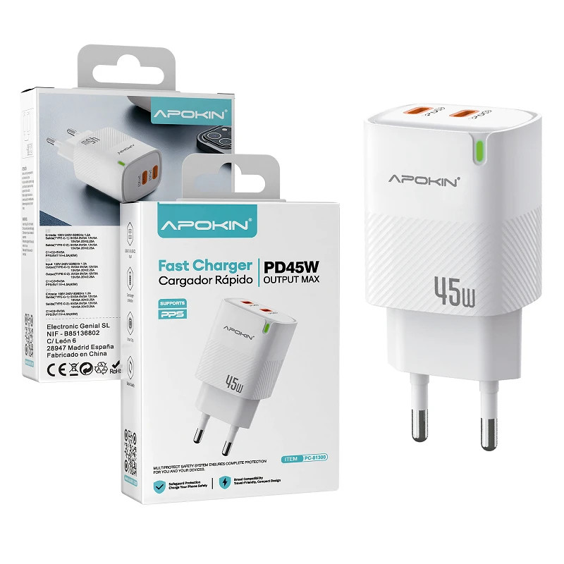 Cargador Red Doble Tipo-C 45W APOKIN 81300