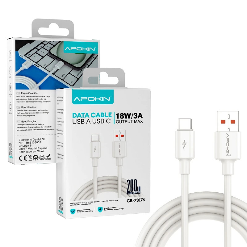 Cable USB-A a Tipo-C 18W 3A 2 Metros Blanco 73176