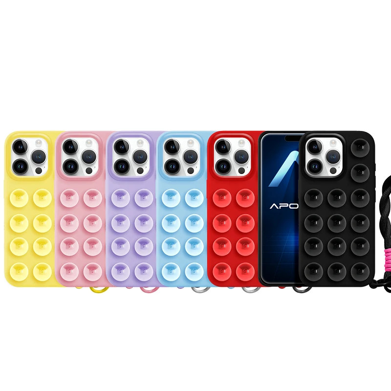 Funda Silicona Ventosa con Cordon para iPhone 14 Pro 6-Colores