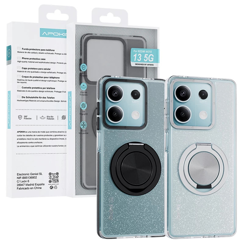 Funda Purpurina con Soporte 360 Apokin Xiaomi Redmi Note 13 Pro Plus 5G 2 Colores