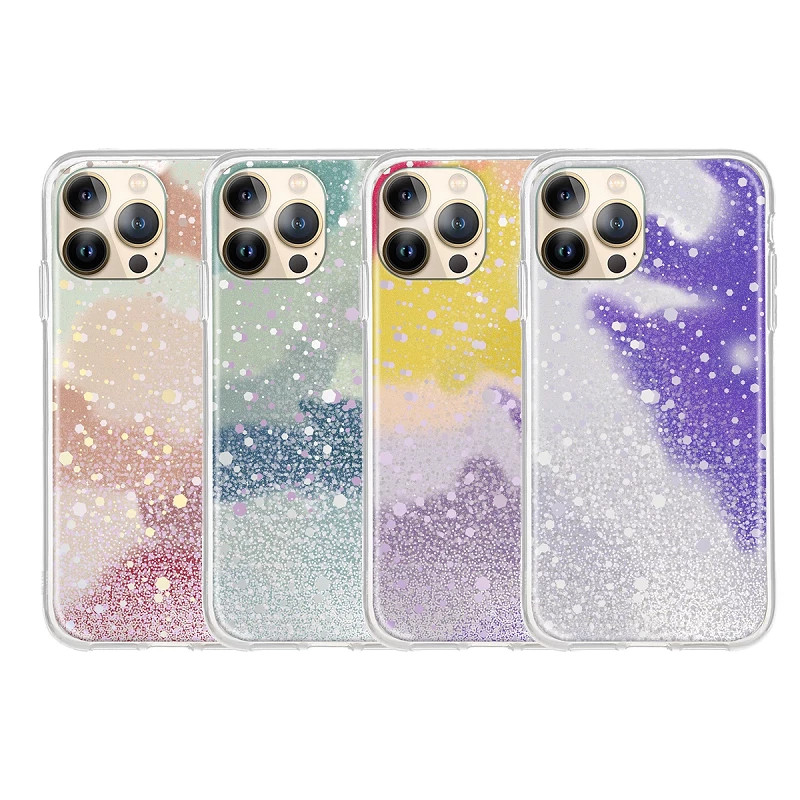 Funda Gel Transparente Purpurina Protección Cámara 3D iPhone 12 / 12 Pro 4 -Colores