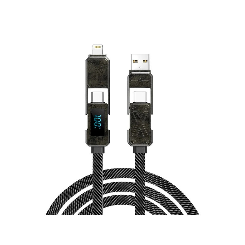 Wiwu Cable 4en1 Tipo-C/Lightning C039 100W Titan 0.15M Negro