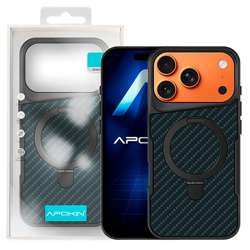 Funda Carbono con Anilla y Soporte para Iphone 13/14