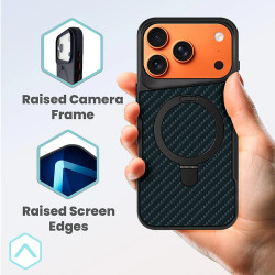 Funda Carbono con Anilla y Soporte para Iphone 17 Pro