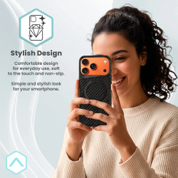 Funda Carbono con Anilla y Soporte para Iphone 17 Pro