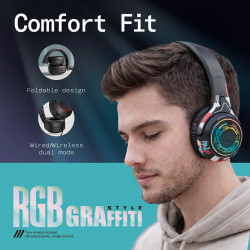 Auricular Gaming Bluetooth R25 Luz RGB Wireless Negro