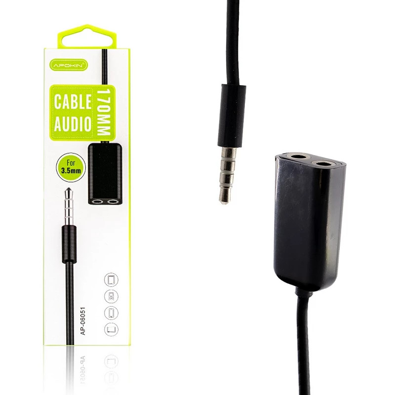 Cable Adaptador Audio de Jack Macho a Dos Hembras 3.5mm Negro