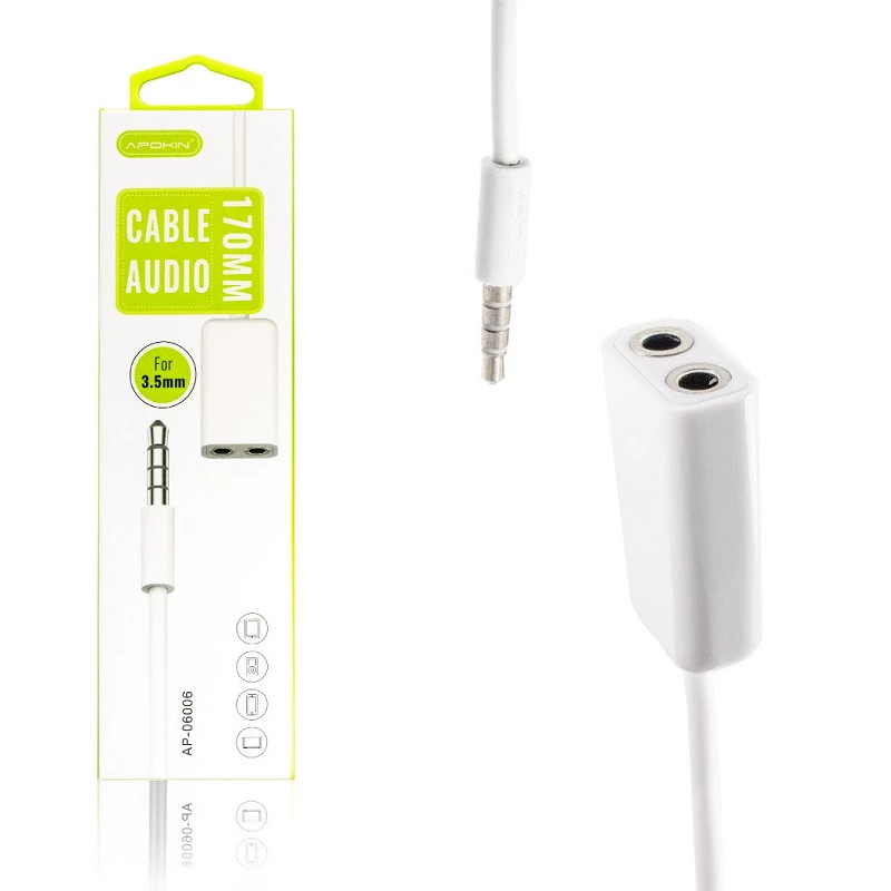 Cable Adaptador Audio de Jack Macho a Dos Hembras 3.5mm Blanco