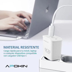 Cargador Rápido Entrada 18w 3.0 USB-A 3.1A Sin Cable APOKIN - Blanco