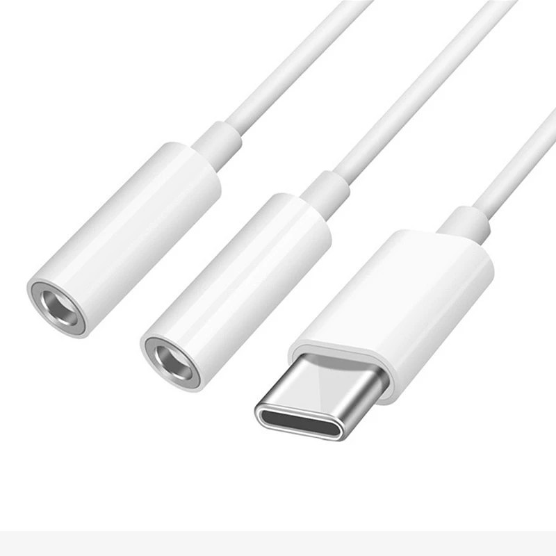 Cable Audio Tipo C a Dos Hembra Jack 3.5mm Macho con Control de Volumen