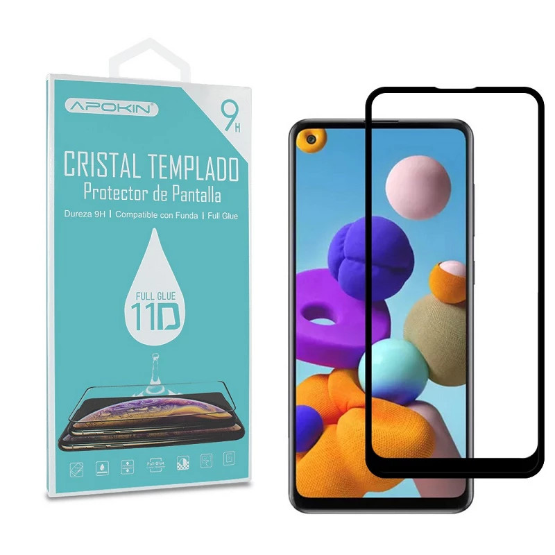 Cristal templado Full Glue 11D Premium Samsung Galaxy A21 / A21S Protector de Pantalla Curvo Negro