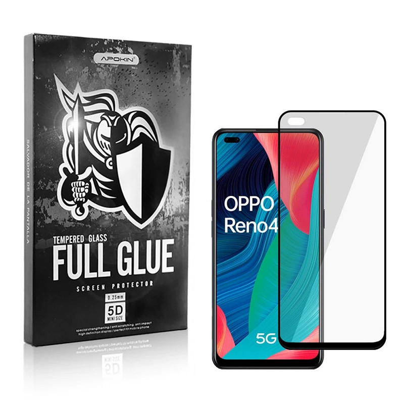 Cristal templado Full Glue 5D Oppo Reno 4 Protector de Pantalla Curvo Negro