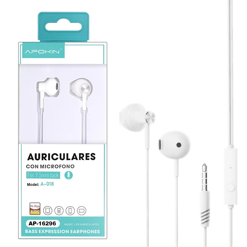 Auriculares con Micrófono APOKIN A018-A019 - 2 Colores