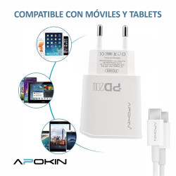 Cargador Rapido Entrada PD 20W 3.0A Tipo-C a Tipo-C APOKIN - Blanco