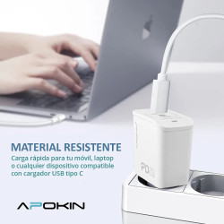 Cargador Rapido Entrada PD 20W 3.0A Tipo-C a Tipo-C APOKIN - Blanco