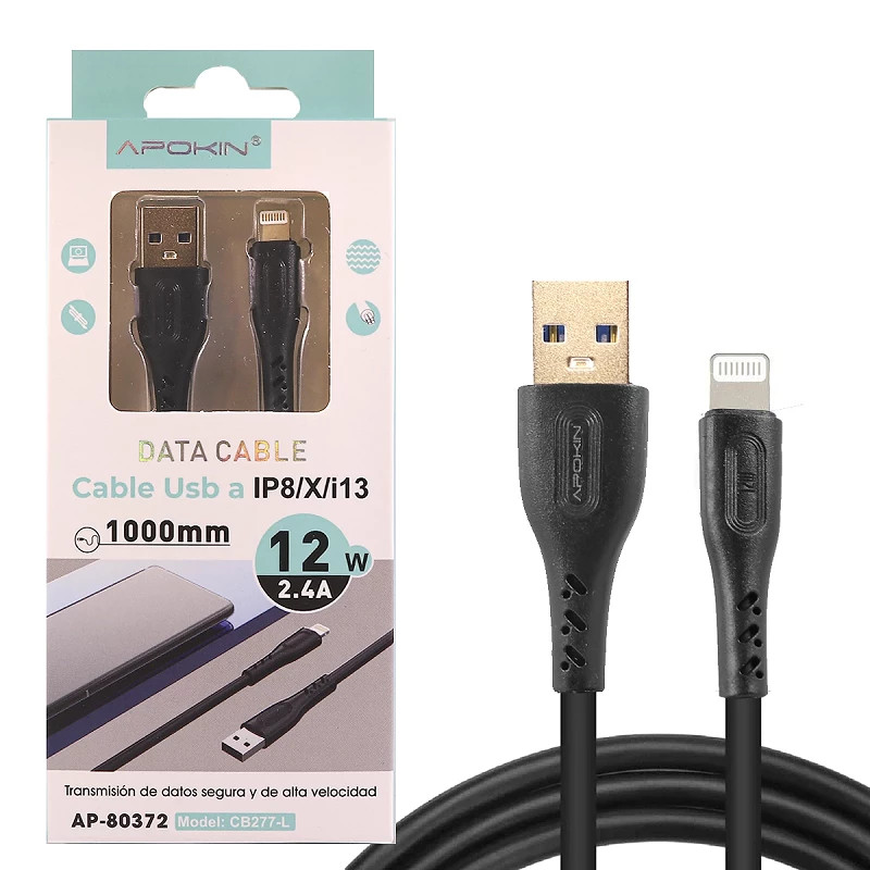 Cable Lightning a USB 3.0 1Metro 12W 2.4A Negro