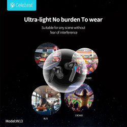 Auricular Celebrat W13 con Luz Bluetooth 5.3 Negro