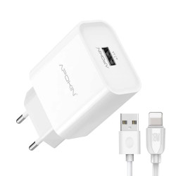 Cargador Red Entrada USB-A 2.4 A Cable Lightning APOKIN PC802L - Blanco