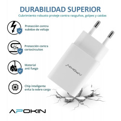 Cargador Red Entrada USB-A 2.4 A Cable Lightning APOKIN PC802L - Blanco
