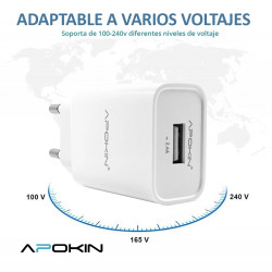 Cargador Red Entrada USB-A 2.4 A Cable Lightning APOKIN PC802L - Blanco