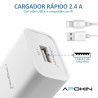 Cargador Red Entrada USB-A 2.4 A Cable Lightning APOKIN PC802L - Blanco