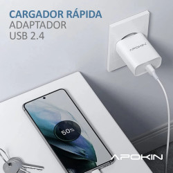 Cargador Red Entrada USB-A 2.4 A Cable Lightning APOKIN PC802L - Blanco