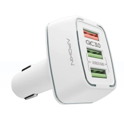 Cargador 30W Coche Triple Salida USB 3.0 Cable Lightning PC-896
