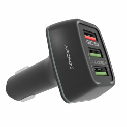 Cargador 30W Coche Triple Salida USB 3.0 Sin Cable PC-896 Negro