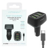 Cargador 30W Coche Triple Salida USB 3.0 Cable Tipo-C PC-896 Negro