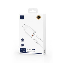WIWU Cargador Quick PD Tipo-C + USB A Con Cable Lightning 3A 20W U0002 Blanco