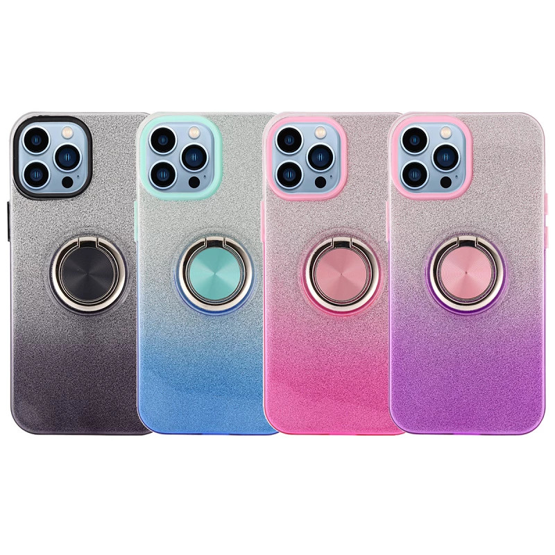 Funda Silicona Brillante iPhone 15 Plus con Imán y Soporte de Anilla 360 5 Colores