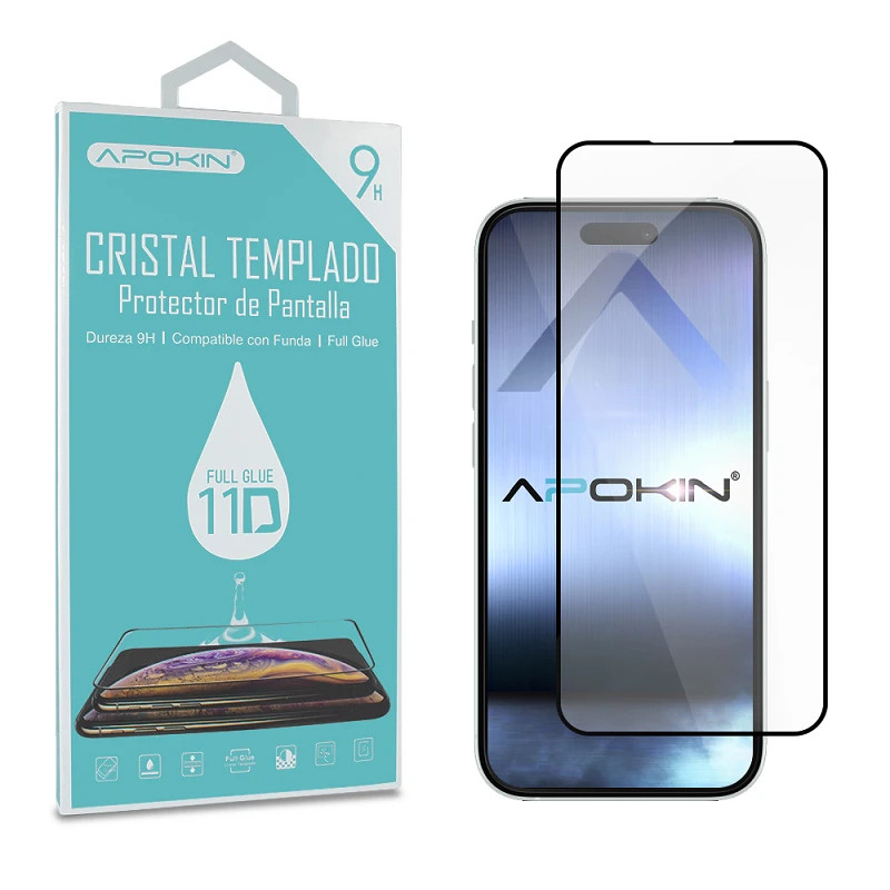 Cristal templado Full Glue 11D Premium iPhone 15 Pro Max Protector de Pantalla Curvo Negro