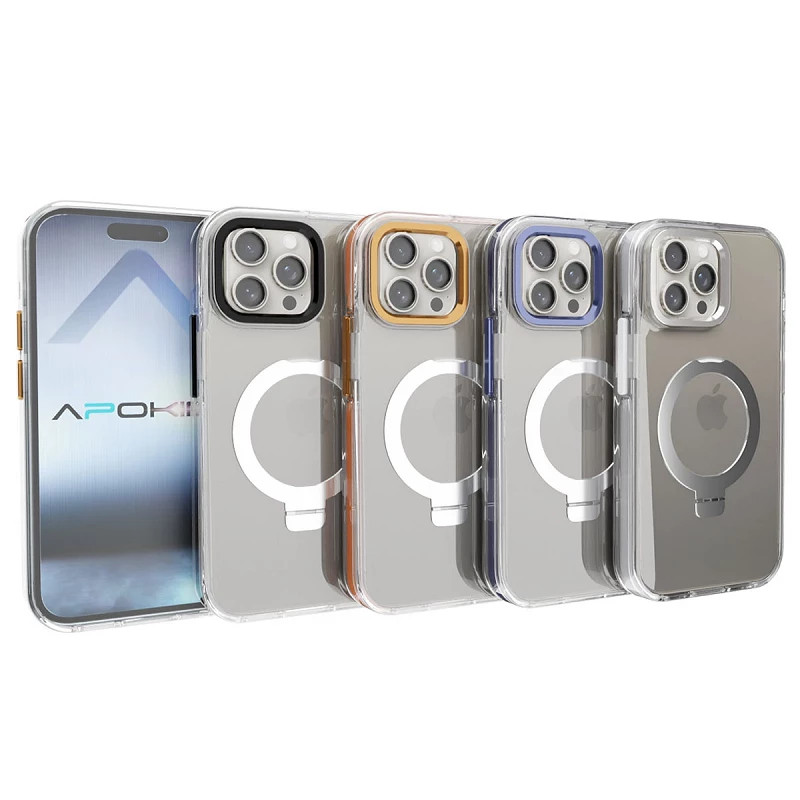 Funda Premium Transparente con Soporte Aluminio para Iphone 15 Pro Max 4-Colores