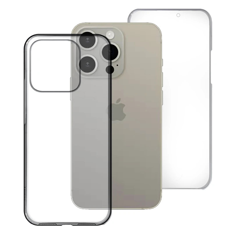 Funda Doble iPhone 15 Pro Max Silicona Transparente Delantera y Trasera