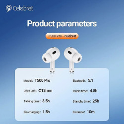 Auricular Celebrat T500-ANC Cancelacion Ruido Bluetooth 5.3 Blanco
