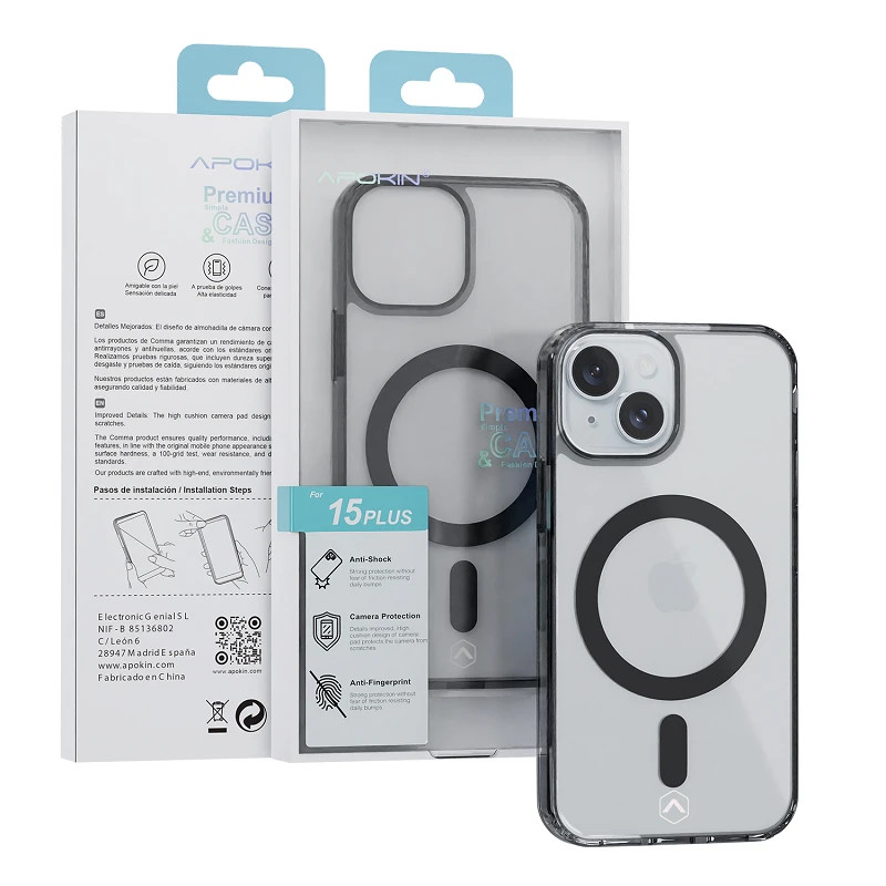 Funda Exclusiva Apokin iPhone 15 Plus Magsafe Negra