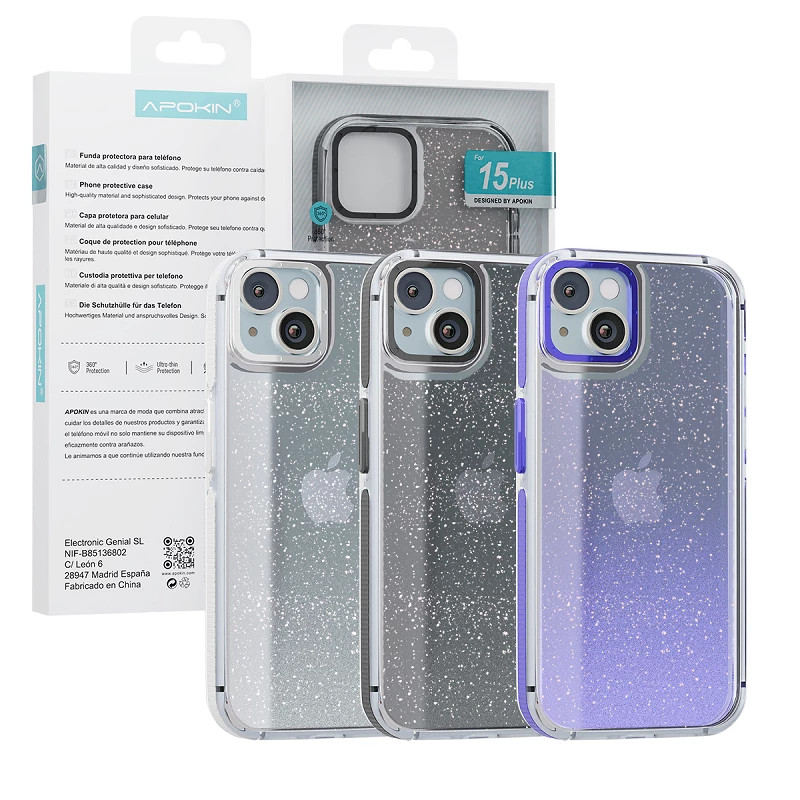 Funda Purpurina Apokin iPhone 15 Plus 3 Colores