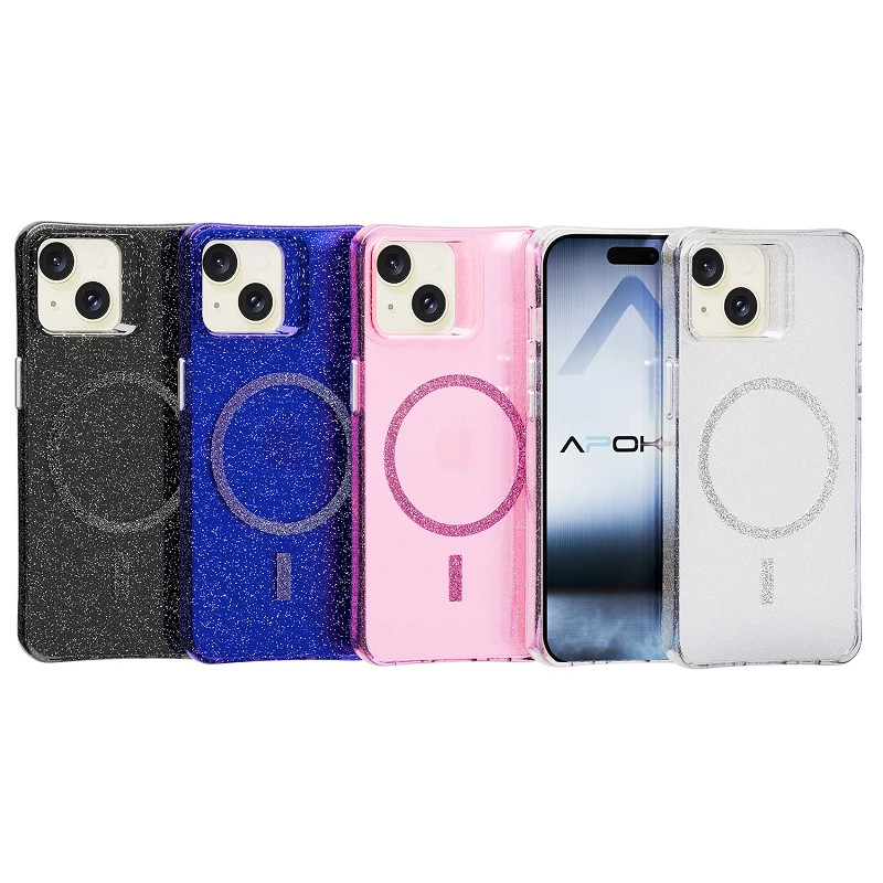 Funda Silicona Transparente Purpurina Magsafe iPhone 15 Plus en 4-Colores