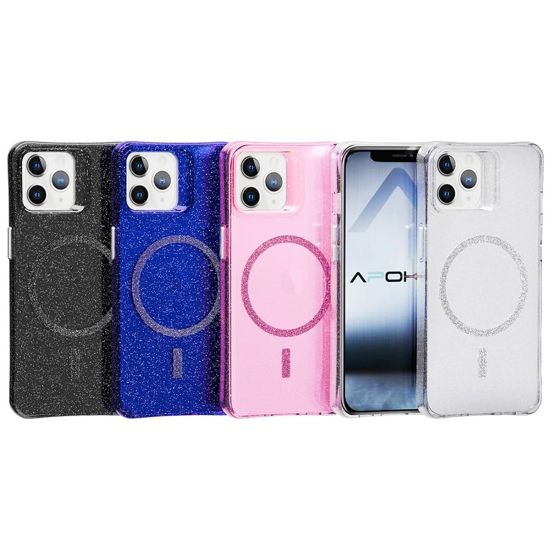 Funda Silicona Transparente Purpurina Magsafe iPhone 11 Pro en 4-Colores